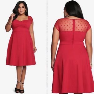 Torrid red polka dot mesh inset swing dress